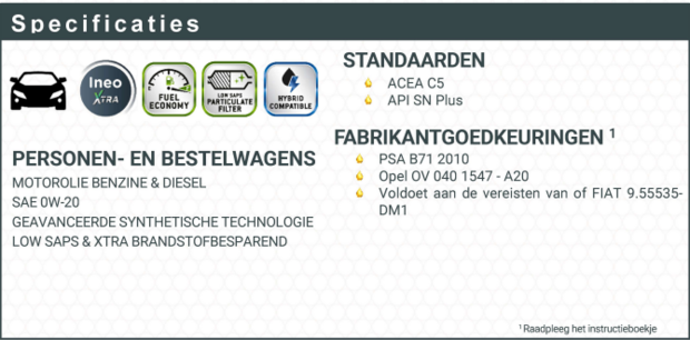 Total Quartz Ineo Xtra First 0W-20&nbsp;is een synthetische motorolie, geformuleerd en gebruikt voor de fabrieksvulling en af